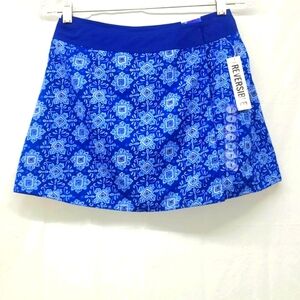 Reversible Blue Floral Skater Skirt Royal Blue Coquette Girl Gamer Punk NWT